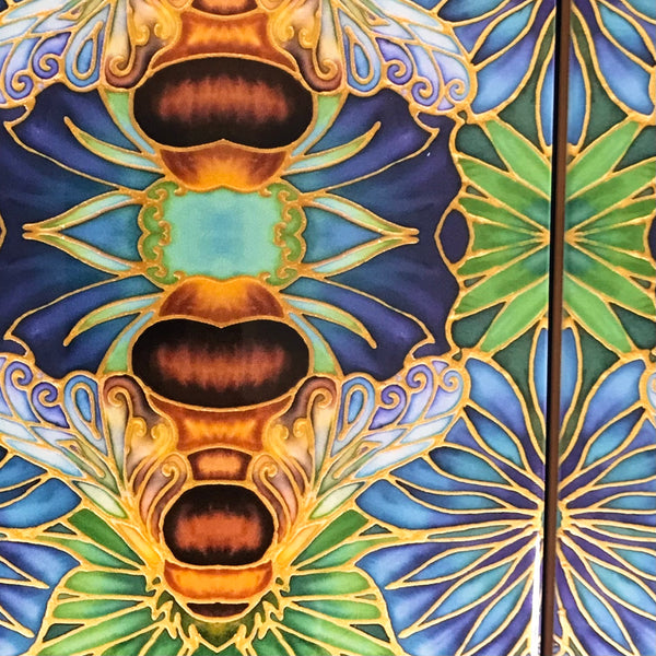 Gorgeous Blue Green Caramel Bumble Bees - Beautiful Ceramic Bohemian Tiles - Kitchen Bathroom Tiles