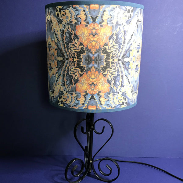 Contemporary Grey Blue Orange Butterfly Moth Lamp shade for table lamp- Butterfly Moth Drum Shade - Atmospheric lamp Shade