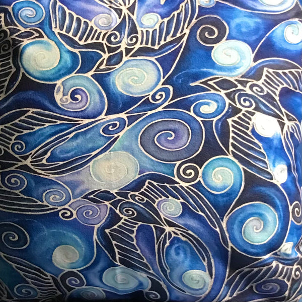 Swallows cushion - printed onto suedette fabric - blue navy and prussian blue colours