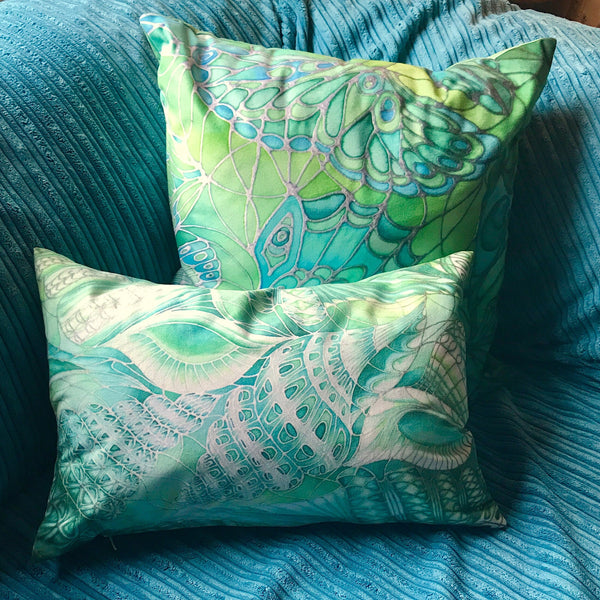 Mint Green Shells Cushion - Green Turquoise Throw Pillow - Sea Shells Accent Pillow