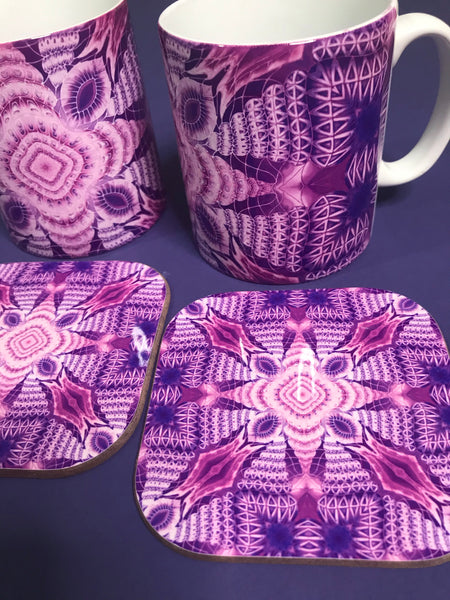 Purple Intricate Shell Mug and Coaster or Mug only - Plum Shells Mug Set - Deep Purple Mug Gift