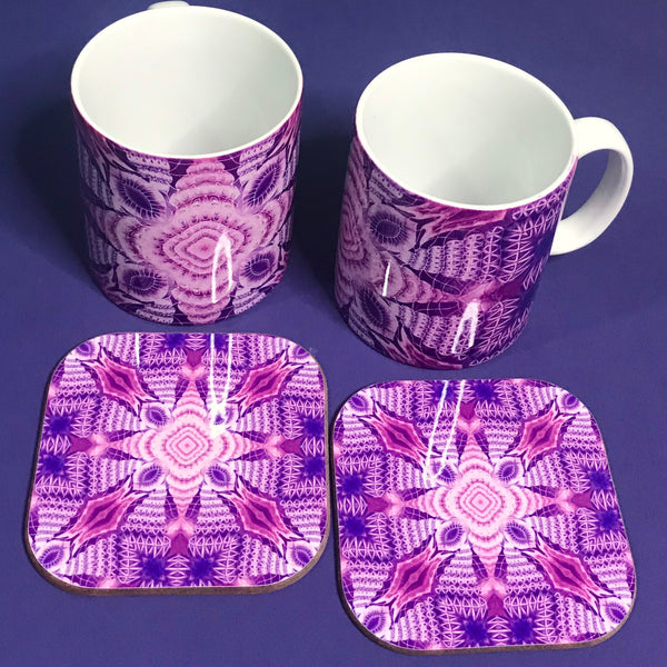 Purple Intricate Shell Mug and Coaster or Mug only - Plum Shells Mug Set - Deep Purple Mug Gift