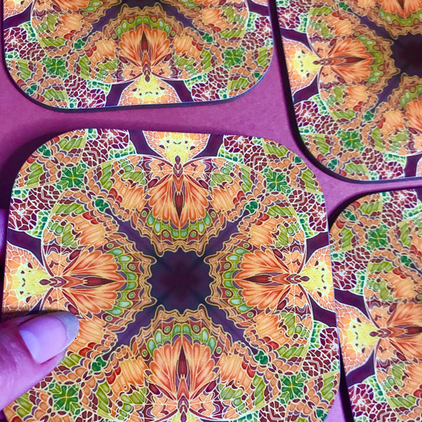 Green Caramel Kaleidascope Butterfly Table Mats & Coasters - Kaleidascope Butterfly Table Mats