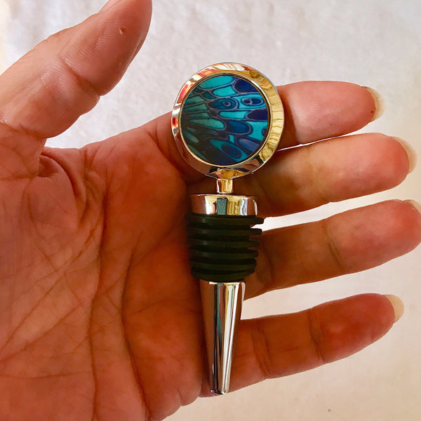 Blue Butterfly Bottle Stopper - Gift for Him or Her - Bottle Bung Deep Blues