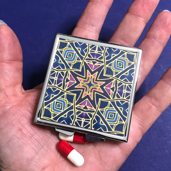 Moroccan Star Large Pill Box - Blue Purple Gold Stud Earing Jewellery Box