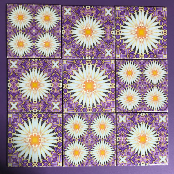 Crazy Daisy Mixed Set of Bathroom Tiles - Arts and Crafts Look Bright Bohemian Kitchen Tiles