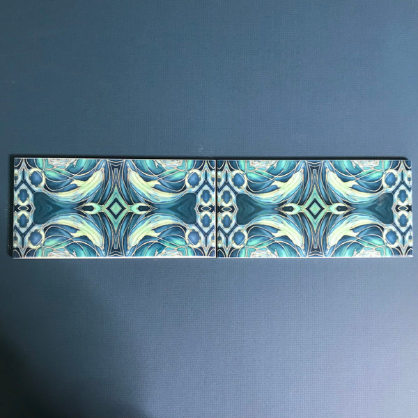 Blue Teal Dolphin Rectangular Tiles -  Ceramic Metro Brick Shaped Hand Printed Bathroom Kitchen Tiles