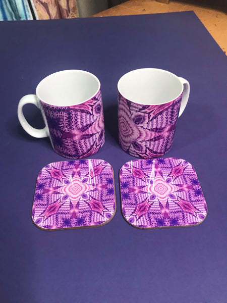 Purple Intricate Shell Mug and Coaster or Mug only - Plum Shells Mug Set - Deep Purple Mug Gift