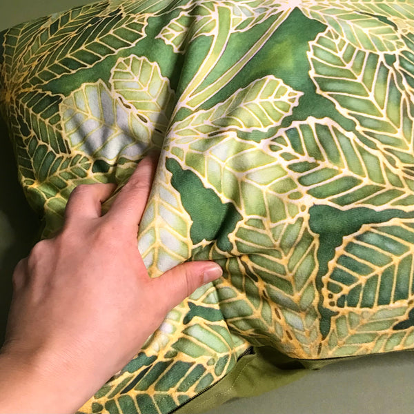 Horse Chestnut Leaves cushion - printed onto suedette fabric - green khaki - sage green colours - Chestnut Leaves Pillow