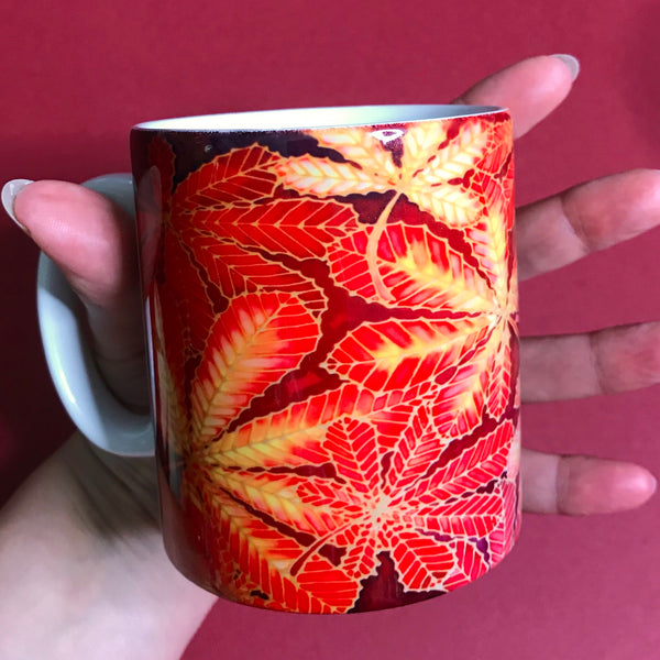 Autumn Horsechestnut Leaves Mug - Mug and Coaster Box Set - Red Mug Set - Autumn Mug Gift