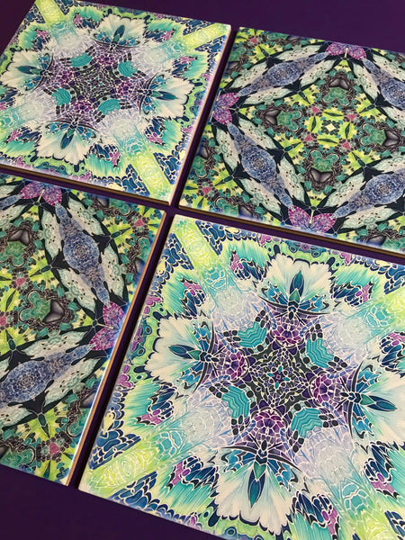 Purple Iris Kaleidoscope Mixed Set of Bathroom Tiles - Bright Bohemian Kitchen Tiles