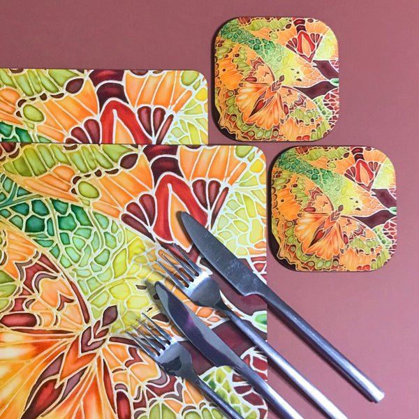 Green Caramel Kaleidascope Butterfly Table Mats & Coasters - Kaleidascope Butterfly Table Mats