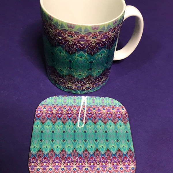 Persian Orchid Mug and Coaster Box Set or Mug only - Turquoise Purple Mug Set - Persian Orchid Mug Gift