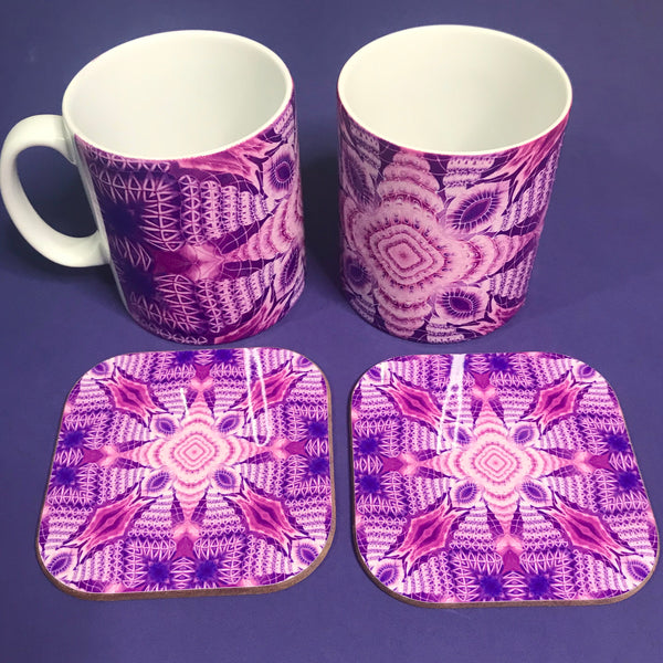 Purple Intricate Shell Mug and Coaster or Mug only - Plum Shells Mug Set - Deep Purple Mug Gift