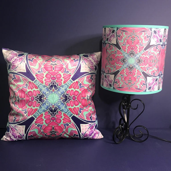 Nouveau Butterfly Echoes Pink Mint Contemporary Lamp Shade for table lamp - Mediterranean Blue Drum Shade - Atmospheric lighting