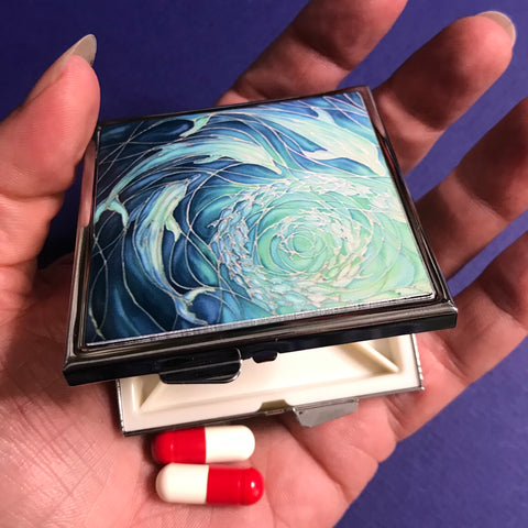 Blue Aqua Dolphin Large Pill Box - Stud Earing Jewellery Box