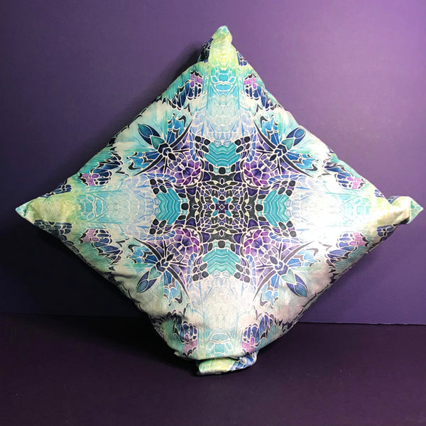 Pretty And Cool Mint Green Blue Purple Teal Velvet Cushions - Dramatic Butterfly Kaleidoscope Design Luxury Velvet Cushions