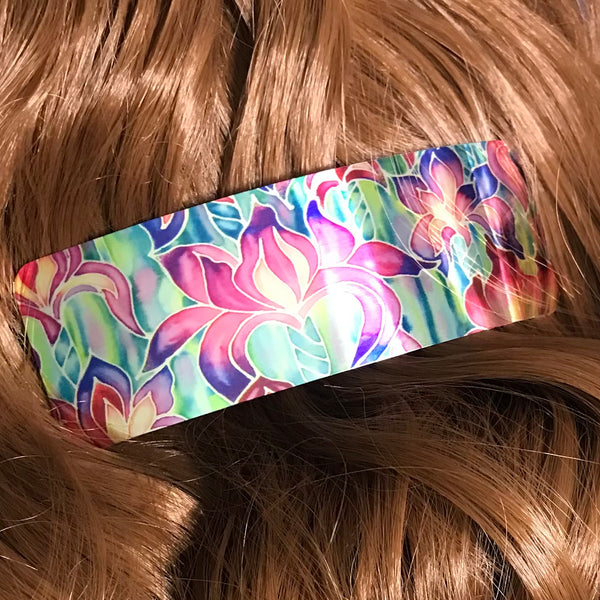 Purple Iris Large Hair Clip - Shiny Patterned Hair Barrette