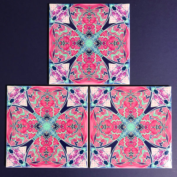 Nouveau Pink Kaleidoscope Butterfly Bathroom Tile - Bohemian Kitchen Tiles - Butterfly Kaleidoscope Repeat Decorative Tiles