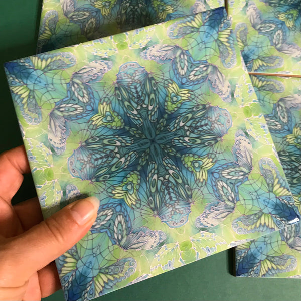 Contemporary Mint Green Butterfly Tiles - Beautiful Green Turquoise Tiles - Bohemian Ceramic printed  Tiles