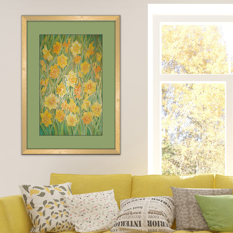 SOLD Yellow Daffodil Dreams Painting - flowers hand painted silk - Original Art