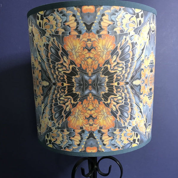 Contemporary Grey Blue Orange Butterfly Moth Lamp shade for table lamp- Butterfly Moth Drum Shade - Atmospheric lamp Shade