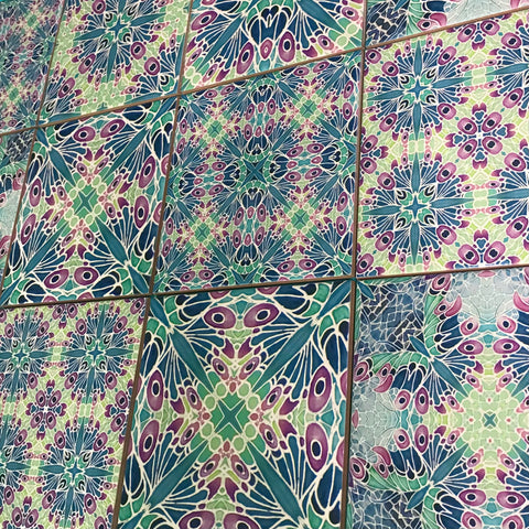Butterfly Sherbet Mixed Set of 20 Ceramic Tiles - Bohemian Blue Pink and Mint Gentle Bohemian Kitchen Tiles
