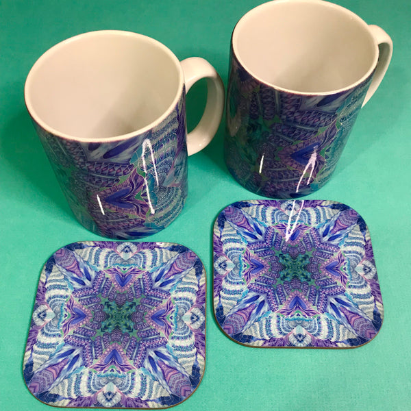 Spiral Shells Kaleidoscope Mug and Coaster Box  Set or  Mug only - Colourful Mug Set - Spiral Shells Mug Gift