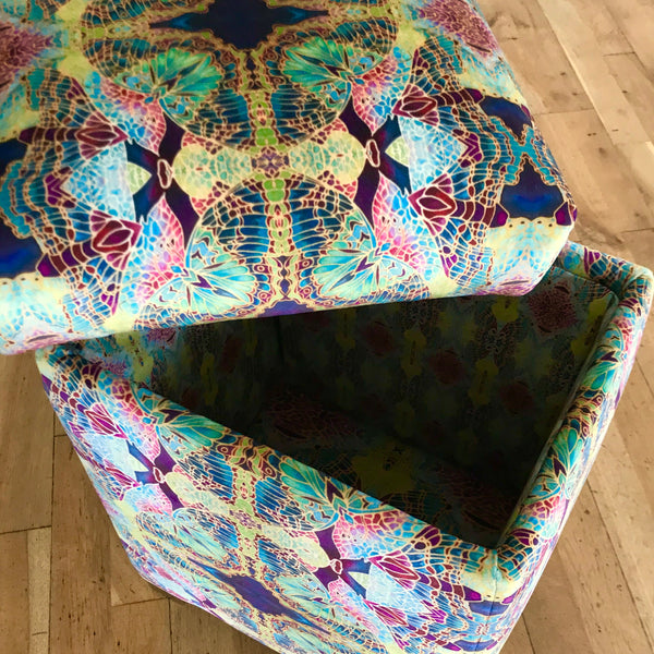 SOLD Sumptuous luxury velvet footstool with storage -  green velvet stool with storage - one off Bespoke Upholstery.