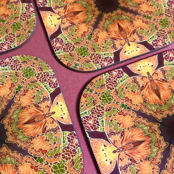 Green Caramel Kaleidascope Butterfly Table Mats & Coasters - Kaleidascope Butterfly Table Mats