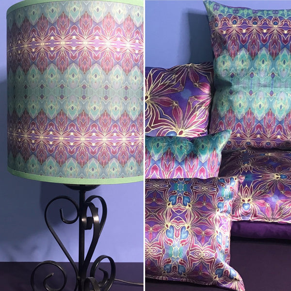 Set of Five Persian Orchid Purple and Turkish Blue  Luxury Velvet Cushions - Mediterranean Coloured Patterned Kaleidoscope Design