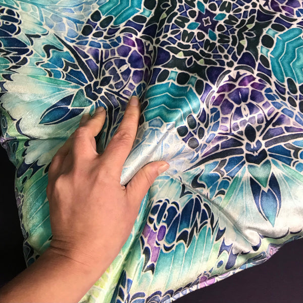 Pretty And Cool Mint Green Blue Purple Teal Velvet Cushions - Dramatic Butterfly Kaleidoscope Design Luxury Velvet Cushions