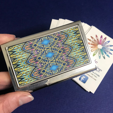 Stained Glass Style Ornate Green Blue and Purple  Business Card Holder