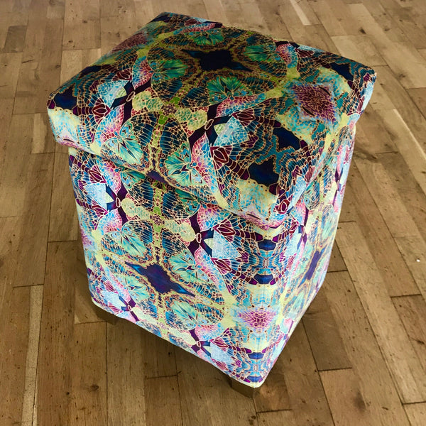 SOLD Sumptuous luxury velvet footstool with storage -  green velvet stool with storage - one off Bespoke Upholstery.