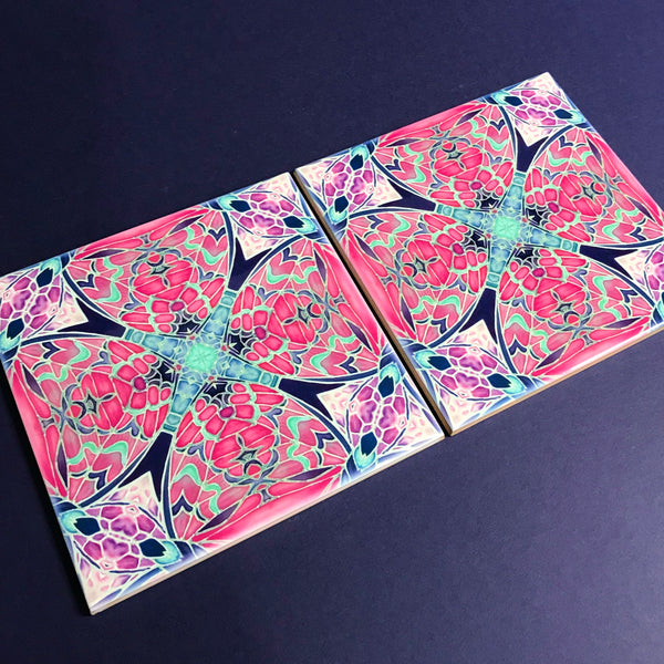 Nouveau Pink Kaleidoscope Butterfly Bathroom Tile - Bohemian Kitchen Tiles - Butterfly Kaleidoscope Repeat Decorative Tiles