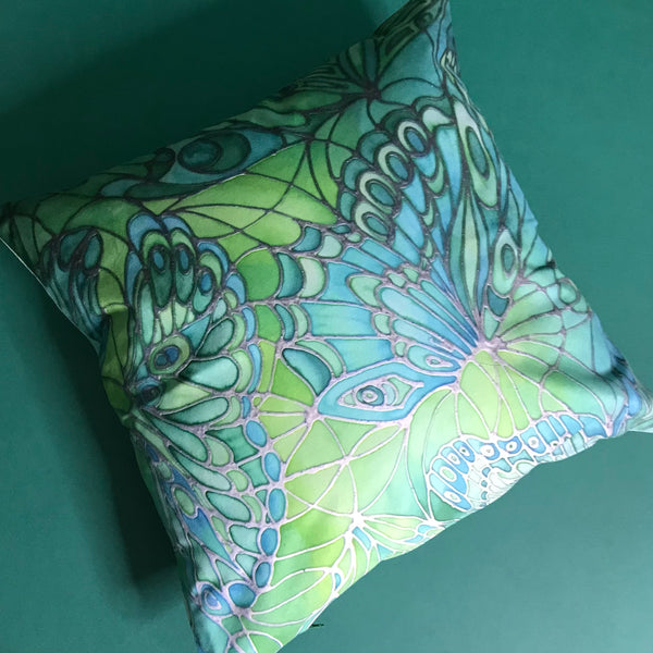 Mint Green Butterflies Art Cushion - sofa, settee, bedroom pillow - Contemporary Butterflies Accent Cushion