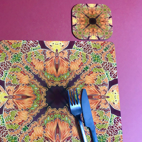 Green Caramel Kaleidascope Butterfly Table Mats & Coasters - Kaleidascope Butterfly Table Mats