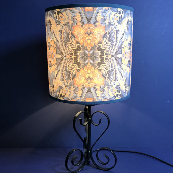 Contemporary Grey Blue Orange Butterfly Moth Lamp shade for table lamp - Butterfly Moth Drum Shade - Atmospheric lamp Shade