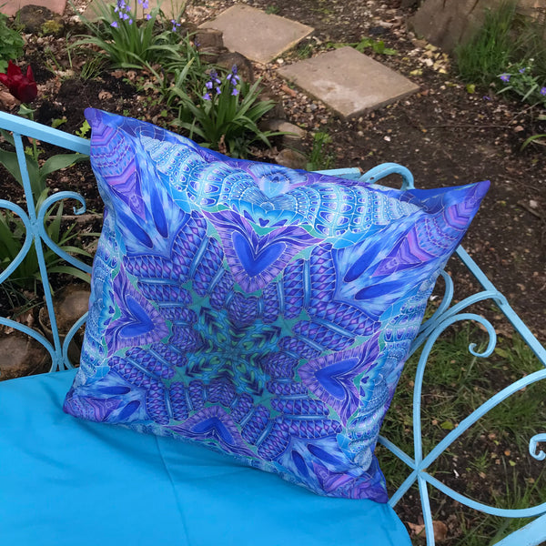 Blue Green Purple Spiral Shells Showerproof Cushion - Showerproof Garden Cushions - Blue green turquoise Cushion