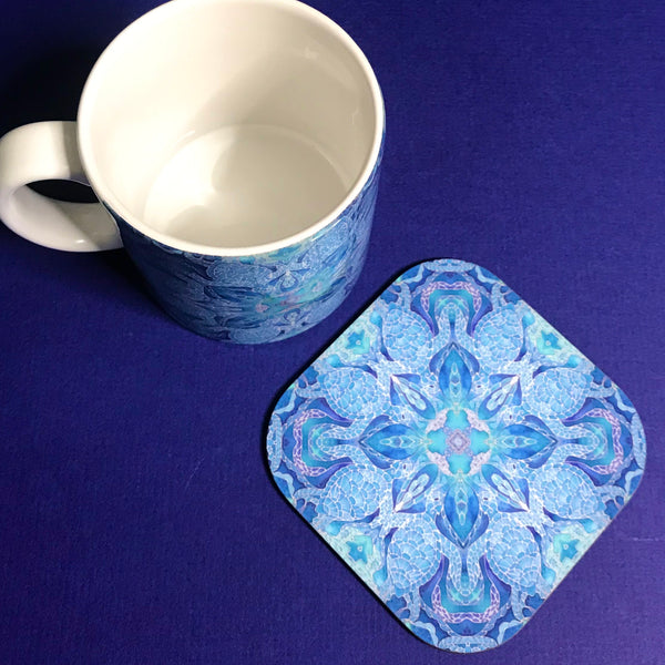 Blue Turtle Mandala Mug and Coaster Gift