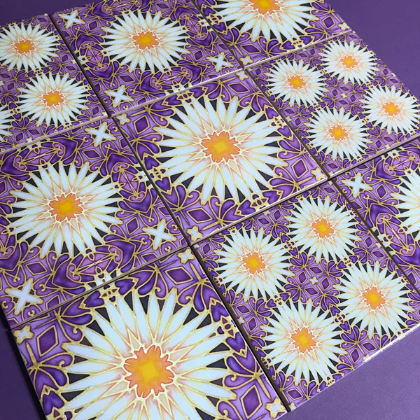 Crazy Daisy Mixed Set of Bathroom Tiles - Arts and Crafts Look Bright Bohemian Kitchen Tiles