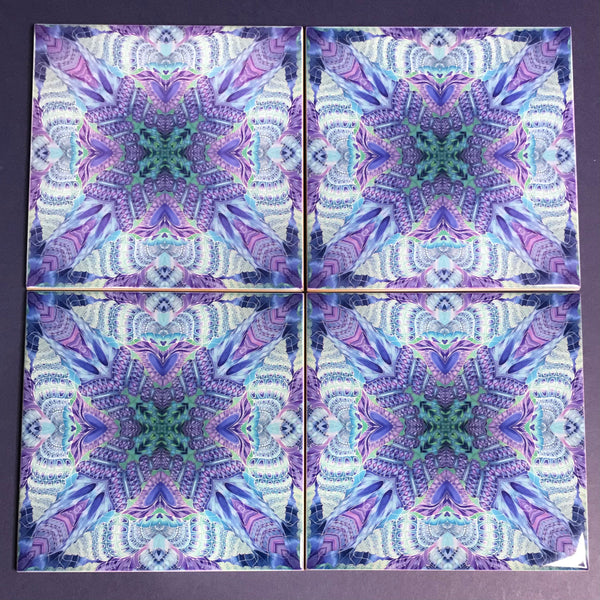 Shells kaleidescope Tiles - contemporary tile in blue green purple and turquoise 6x6"