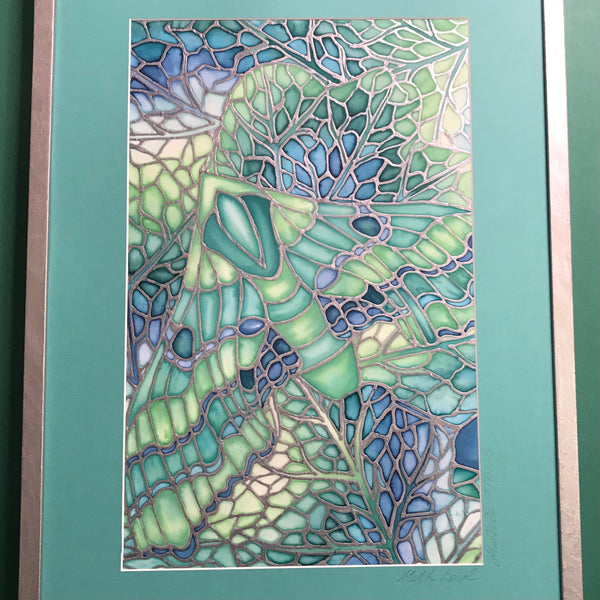 SOLD - Green Moth Original Silk Painting - Moth & Butterfly Arty - Green Lime Turquoise Art