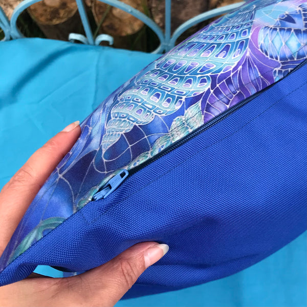 Blue Green Purple Spiral Shells Showerproof Cushion - Showerproof Garden Cushions - Blue green turquoise Cushion