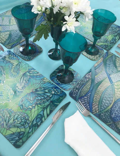 Green Glass Trivets and Chopping Boards - Butterflies Table Mats & Coasters - Green Butterfly Place Mats - Green Glass Trivets