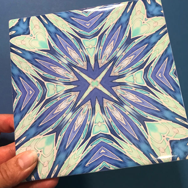 Sea Star Blue Aqua Green Ceramic Tiles -  Ceramic Hand Printed Tiles