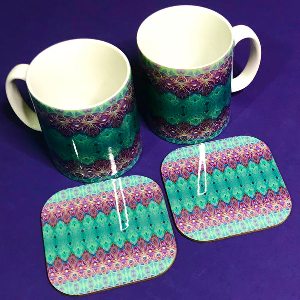 Persian Orchid Mug and Coaster Box Set or Mug only - Turquoise Purple Mug Set - Persian Orchid Mug Gift