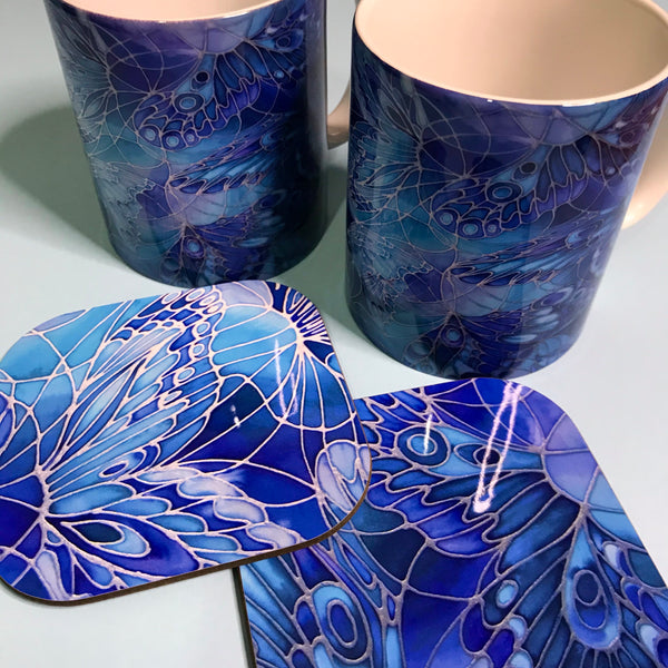 Blue Butterfly Mug and Coaster - Butterfly Mug Box Set - colours