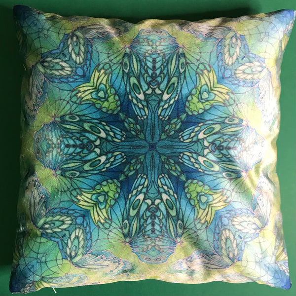 Mint Green Velvet Butterflies Cushion - Luxury Velvet Fabric - Deep Plum Butterflies pillow