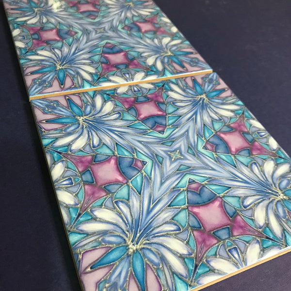 Indian Exotic Flower Tiles - Lilac Blue Turquoise Bohemian Ceramic Printed Tiles